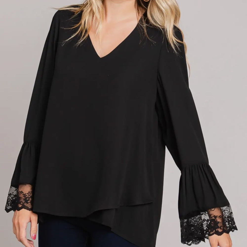 ShopEvelynne Black Lace Cuff Blouse - Picture 5 of 5